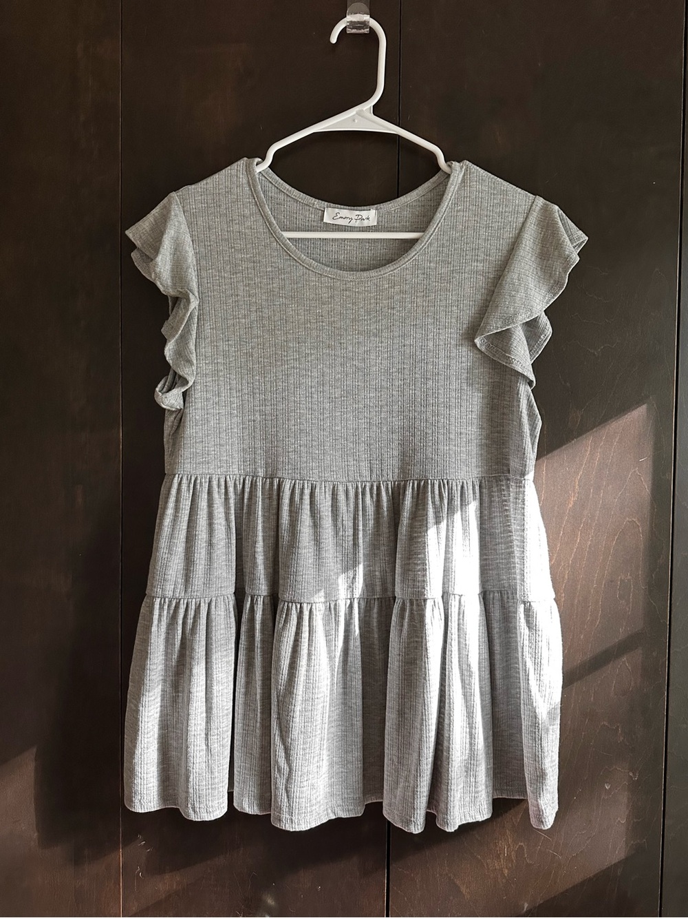 Francesca's Collections Grey Ruffle Tiered Top